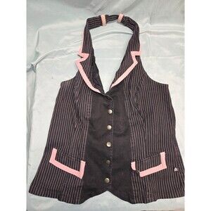 VIntage tripp y2k stripped pink black Halter top